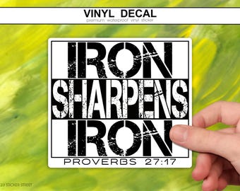 Iron Sharpens Iron Proverbs 27:17 Sticker, Christian Friendship Decal, Faith Based Gift, Discipleship Encouragement, Decal for Christian Men