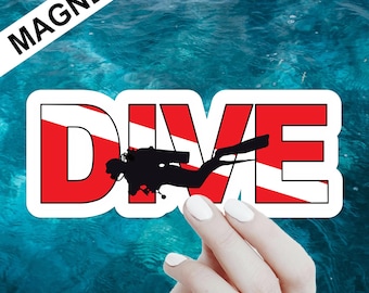 Dive Magnet with Scuba Diver, Dive Flag Magnet, Water Sports Magnet, Scuba Die Cut Magnet, Scuba Dive Refrigerator Magnet