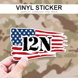 12N Army MOS Sticker with Flag, 12 November Sticker, Horizontal Construction Engineer, Military MOS Sticker, Waterproof Soldier Sticker