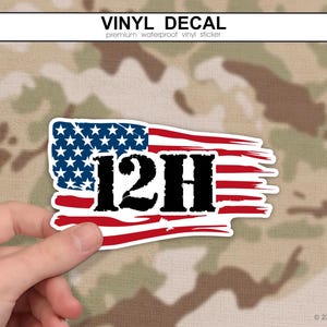 12H Sticker with American Flag, Construction Engineering Supervisor | Army Engineer Decal, 12 Hotel NCO Gift, Military Construction Leader