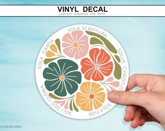 Pegatina floral de cinco solas, calcomanía de teología reformada, Sola Gratia, Sola Fide, Solus Christus, Sola Scriptura, Soli Deo Gloria