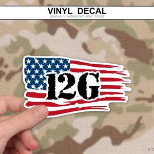 12G Sticker with American Flag, Quarrying Specialist | Army Engineer MOS Decal, 12 Golf Military Construction Equipment, Combat Engineer