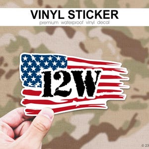 12W Whiskey Soldier Sticker with Flag for Army Construction Engineer | Combat Engineer MOS Decal, Engineer Troop, Soldier Appreciation Gift