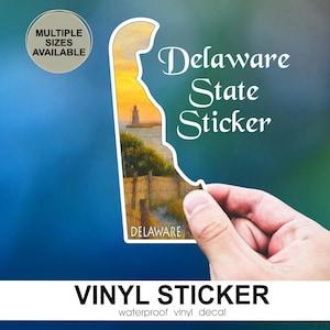 Delaware State Sticker with Delaware Breakwater Lighthouse, Scenic Nature Sticker for Travel Journal or Scrapbook, Watercolor State Souvenir