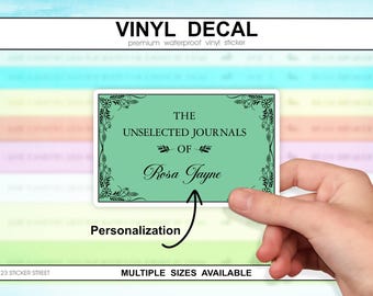 Pegatina de diario personalizada en verde y azul, inspirada en Emma M. Lion. Regalo para lectores. Etiqueta de diario personalizada.