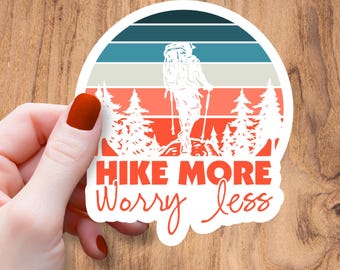 Calcomanía "Camina más, preocúpate menos", pegatina de aventura y senderismo, pegatina para cuaderno de viaje