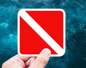Scuba Dive Flag Sticker, Scuba Flag Sticker, Water Sports Sticker, Scuba Diving Computer Decal, Dive Flag Vinyl Sticker, Scuba Car Decal
