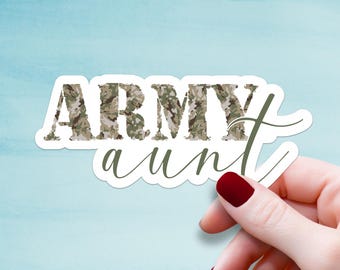 Pegatina de tía del ejército, pegatina de vinilo, pegatina de camuflaje del ejército, calcomanía de tía del ejército, calcomanía para automóvil, calcomanía para computadora, regalo para tía, regalo militar