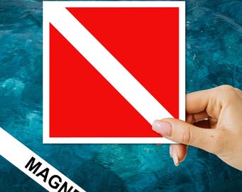 Scuba Dive Flag Car Magnet, Scuba Flag Magnet, Water Sports Magnet, Scuba Diver Magnet, Bumper Sticker Magnet, Red and White Bumper Magnet