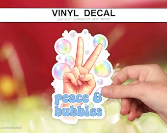 Peace & Bubbles Sticker | Nonsensical Phrase Decal, Cute Whimsical Sticker for Gifts, Peace Sign Art with Bubble Aesthetic