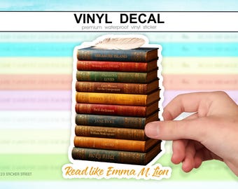 Read Like Emma M. Lion, Stack of Books Sticker | Literary Quote Gift for Readers, Emma M. Lion's Library