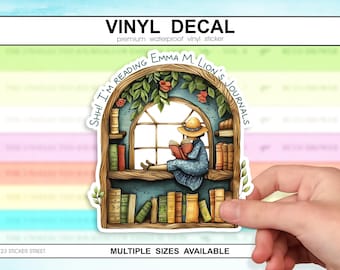 ¡Shhh! Estoy leyendo el diario de Emma M. Lion / Calcomanía de niña leyendo en la ventana, calcomanía para botella de agua leyendo