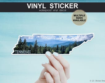 Klistermärke med delstaten Tennessee, dekal med Smoky Mountains, klistermärke med nationalpark, reseklistermärke, vinyldekal med vattentät vattenflaska, souvenir med Tennessee-motiv
