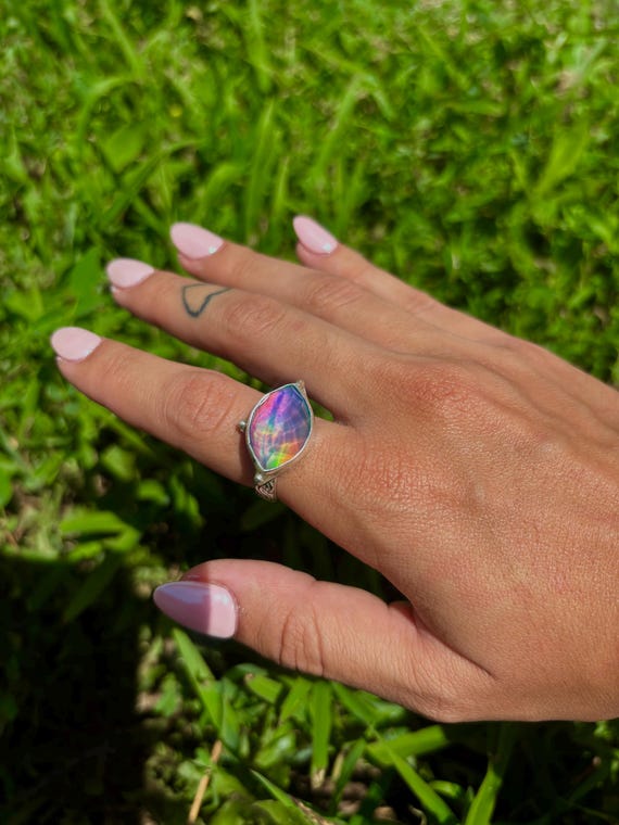 Aurora Opal Sterling Silver Ring (SIZE 7.5)