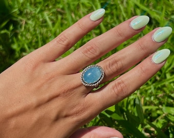 Aquamarine Sterling Silver Ring (SIZE 6)