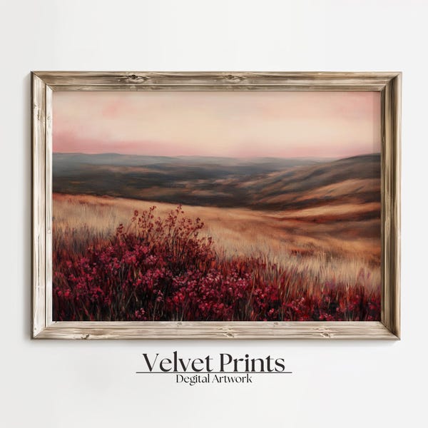 Moody Wildflower Landscape Print: Vintage Rustic Wall Art (Digital Download)
