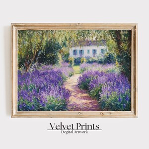 Lavender Path Printable Wildflower Landscape Painting, Vintage Cottage Wall Art French Countryside Print, Farmhouse Decor Download