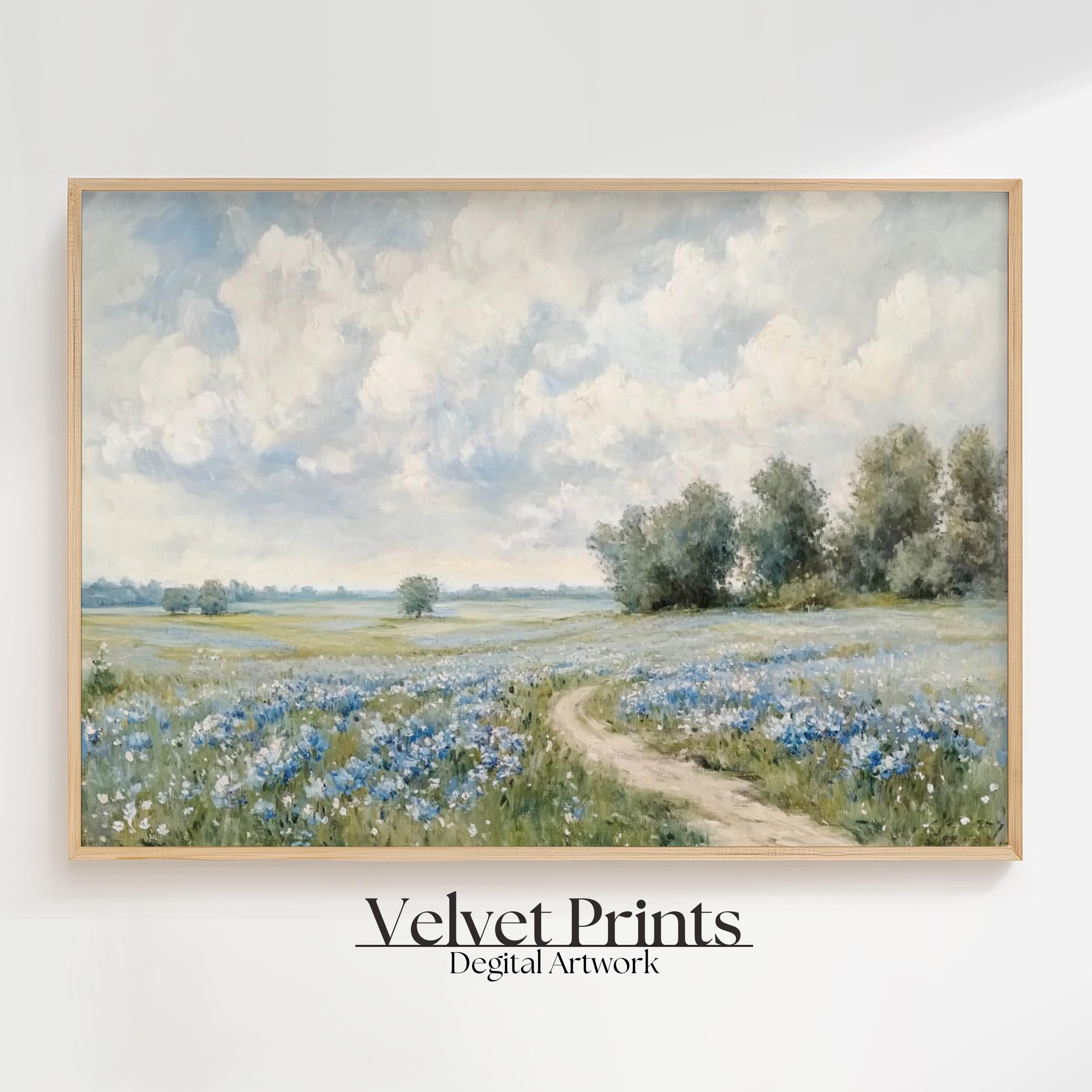 ヴィンテージの野花の草原の絵画：印象派の花の風景画（デジタル