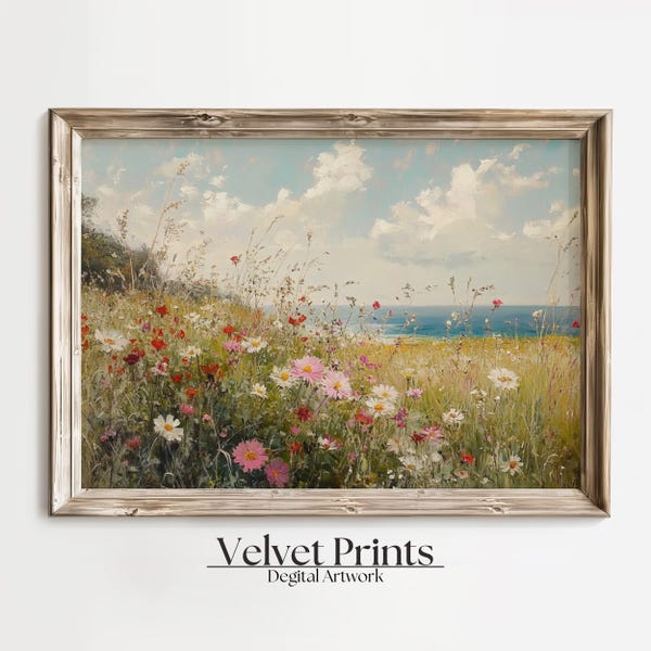Cottagecore Meadow Print: Vintage Floral Oil Painting (Digital Download)