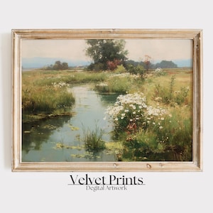 Wildflower Meadow Landscape Print: Vintage Farmhouse Wall Art (Digital Download)