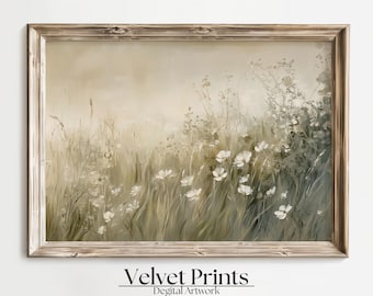 Vintage Wildflower Meadow Oil Painting Print: Farmhouse Wall Decor (Digital Download)