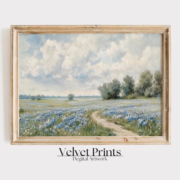 Vintage Wildflower Meadow Painting: Impressionist Floral Landscape (Digital Download)