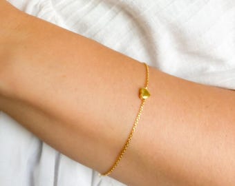 Les Poulettes Bijoux Bracciale Placcato Oro – Mini Cuore, Catena Collegamento, In Cofanetto Regalo