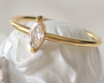 18k Gold Filled Oval Diamond Ring, Gemstone Tiny Ring for Women, Wedding Ring, Stone Ring Jewelry, Freshwater Ring, Christmas Gift for Mom