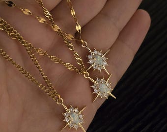 18k Gold Filled Northstar Necklace, Dainty Star Necklace, Opal Star Charm, Gemstone Necklace, Celestial Star Necklace, CZ Star Necklace