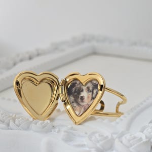 Vintage Gold Heart Locket Ring with Photo: Adjustable Waterproof Band