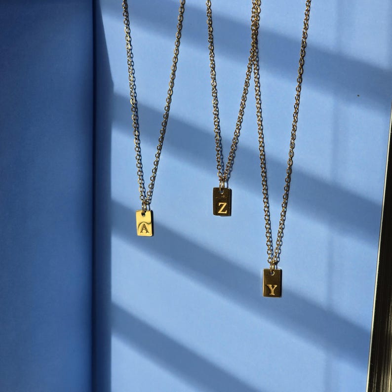 18k Gold Fill Initial Tag Necklace: Custom Engraved Letter Pendant - Etsy