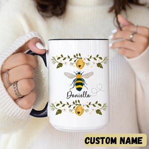 Personalized Bee & Floral Coffee Mug Customizable Gift for friends and family bee gift for Birthdays Anniversaries Bee Themed Mug