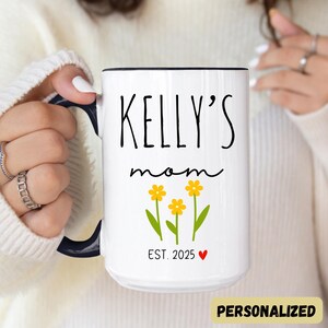 Personalized Coffee Mug, Custom Gift for Mom, Floral Mug, Unique Mother&#39;s Day Gift, Coffee Lover&#39;s Cup, Home and Kitchen Decor