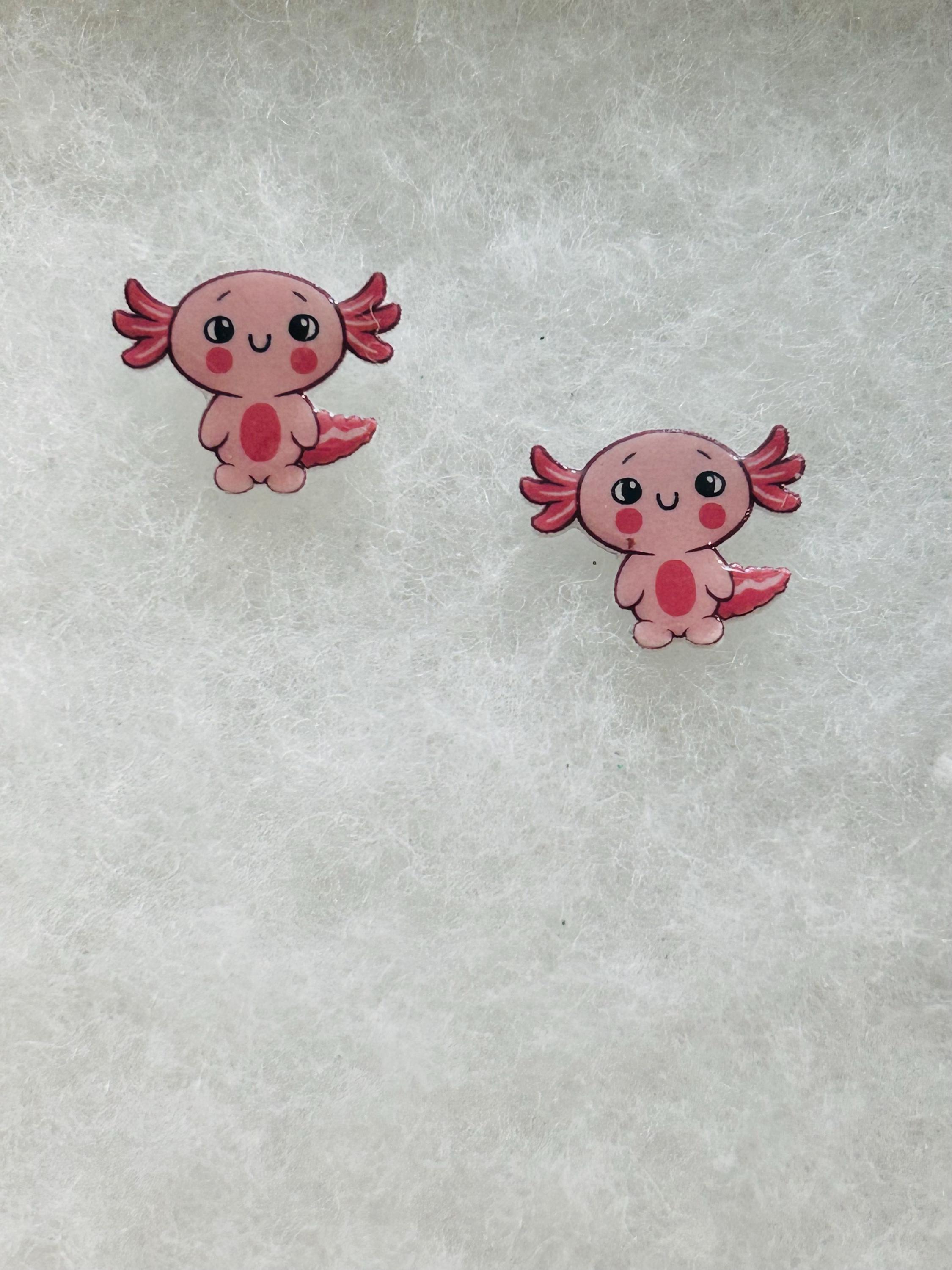 Axolotl earrings.. alilblingshop .. Kawaii Axolotl earrings .. stud earrings.. hypoallergenic posts .. gifts .. gifts for girls