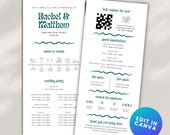 RETRO GROOVY Wedding Program Rack Card | Unique Whimsical Welcome Card | 4x9 Printable Customizable Canva Infographic Template