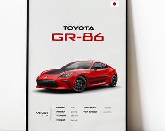 Toyota GR-86 Poster, Japanese Sports Car Art Print, Automotive Wall Decor