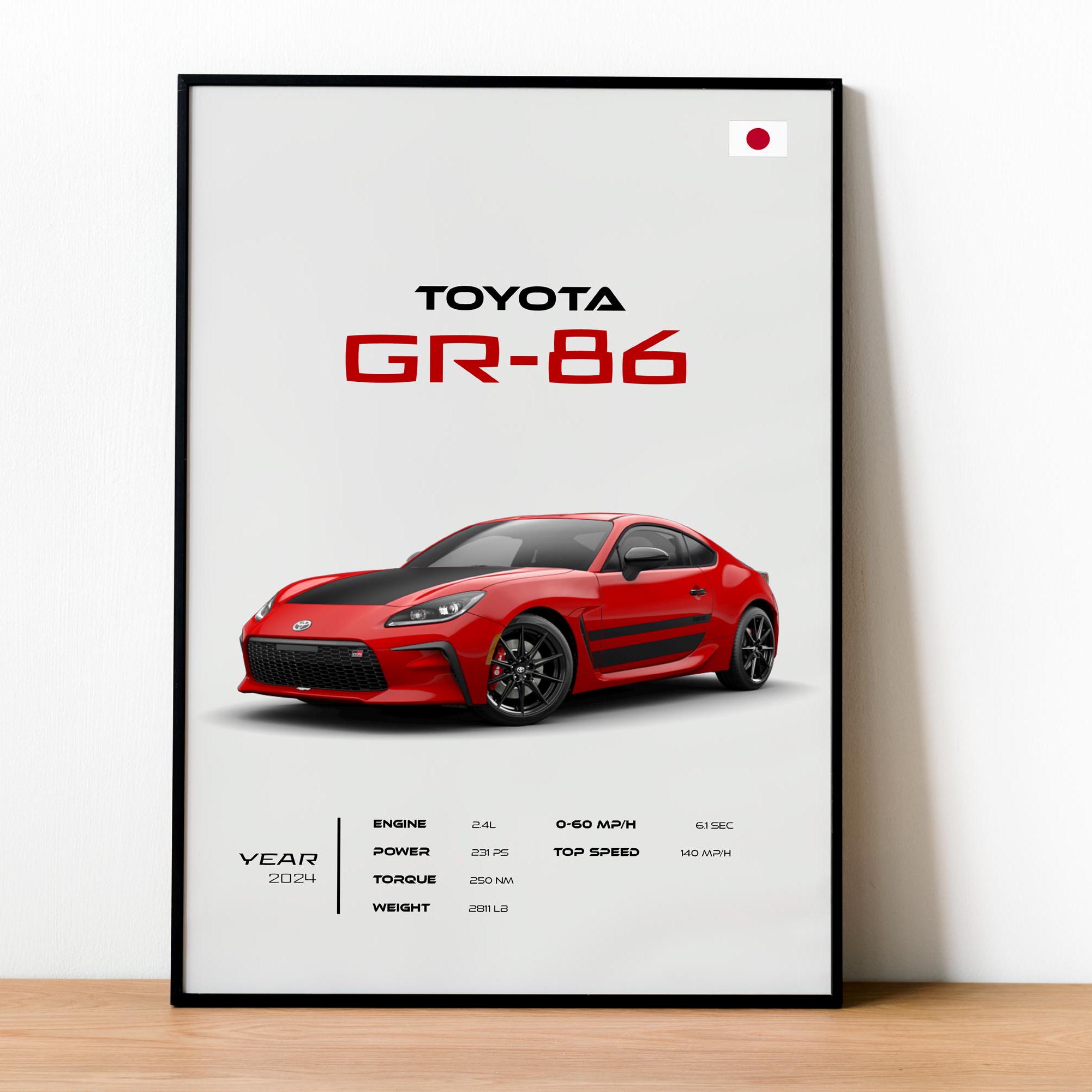 Toyota GR-86 Poster, Japanese Sports Car Art Print, Automotive