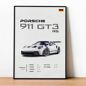 Porsche 911 Got3 RS Poster - Supersportwagen Wandkunst - Jungen Zimmer Dekor - Automobiles Wandbild - Geschenk für Autoliebhaber