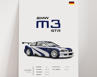 BMW M3 GTRポスター、レーシングレジェンドウォールアート、ニード