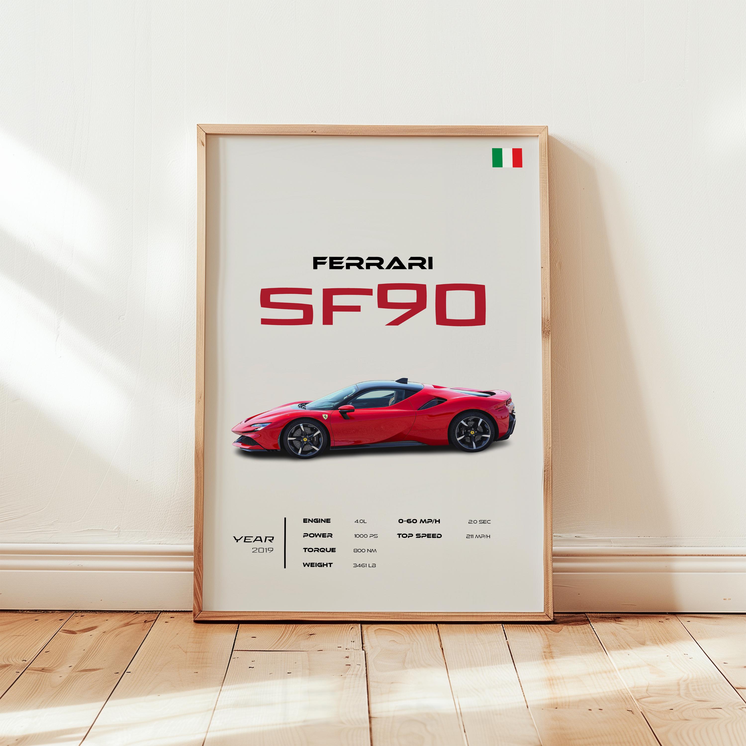 Ferrari SF90 Stradale Hypercar Poster: Italian Automotive Art - Etsy