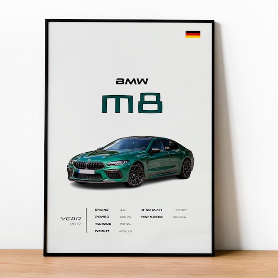 BMW M8 Poster, German Luxury Car Art, Garage Decor, Car Lovers