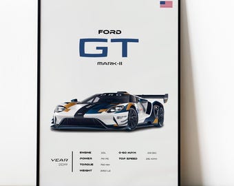 Ford GT Mark II Poster – Supercar Poster, Racing Car Wall Art, American Muscle Decor