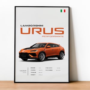 Póster de Lamborghini Urus Performante - Arte mural de SUV de lujo - Impresión de superdeportivo italiano para regalos y decoración - Póster de coche enmarcado