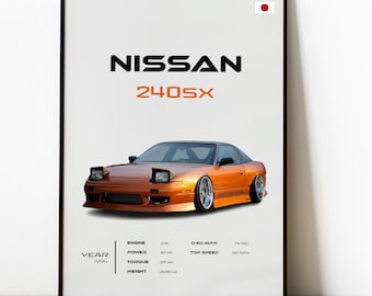 1990 Nissan 240SX Poster Digital Download Wall Art for Kids Boys