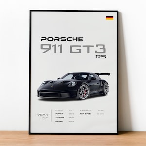 Póster del Porsche 911 GT3RS 2024 / Arte mural de coches / Impresión para amantes de los coches / Decoración de coches enmarcada o enrollada / Regalo de coche deportivo