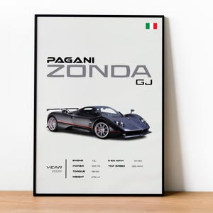 Pagani Zonda GJ Poster - Italian Supercar Wall Art - Hypercar Print - Exotic Car Gift - Framed Options