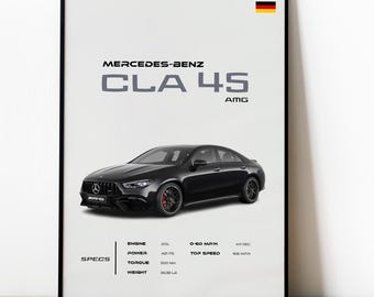 Póster del Mercedes-Benz CLA 45 AMG – Arte mural de superdeportivos alemanes