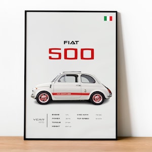 Fiat 500 Abarth Poster, Vintage Car Art Print, Automotive Decor