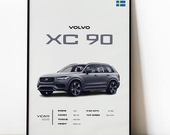 Poster Volvo XC90, art mural suédois de SUV de luxe, impression de voiture scandinave, décoration automobile moderne