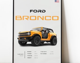 Ford Bronco Poster - Off-Road Adventure Wall Art - 4x4 SUV Enthusiast Decor - Garage Wall Print - Car Lovers Gift